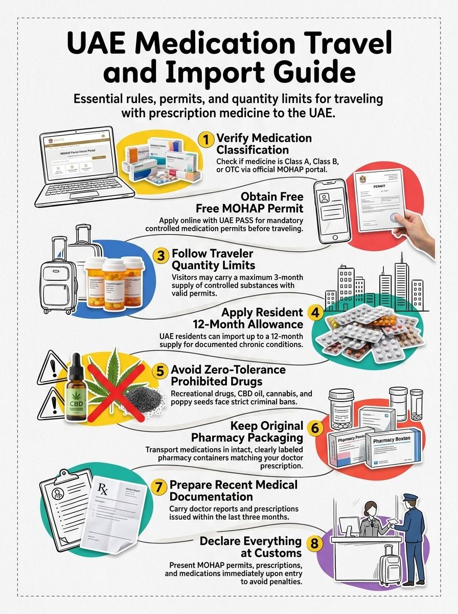 Bringing Medication To UAE 2026: MOHAP Permit, Banned Drugs & Quantity Limits