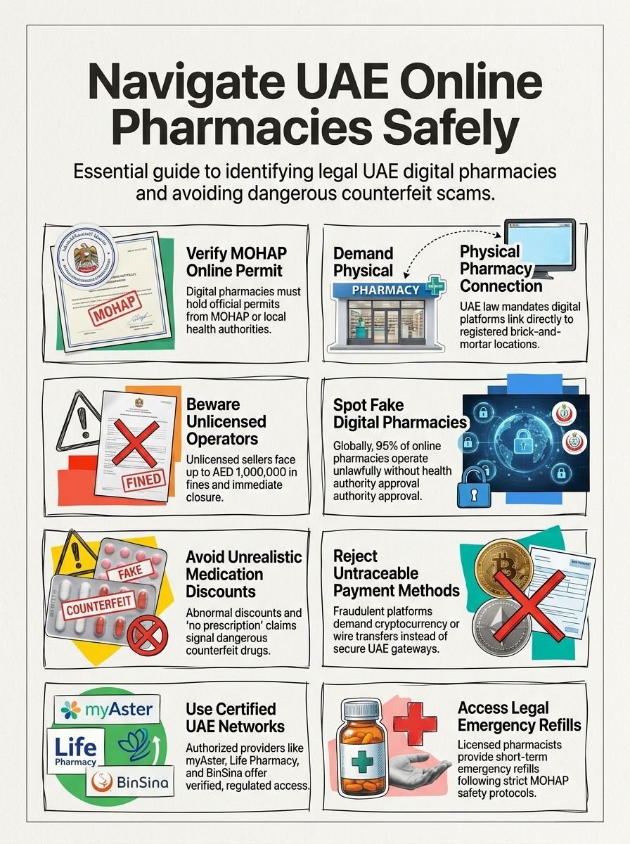 Online Pharmacy UAE Legal 2026: Safe Sites Vs Scams To Avoid Online Pharmacy UAE Legal 2026: Safe Sites Vs Scams To Avoid